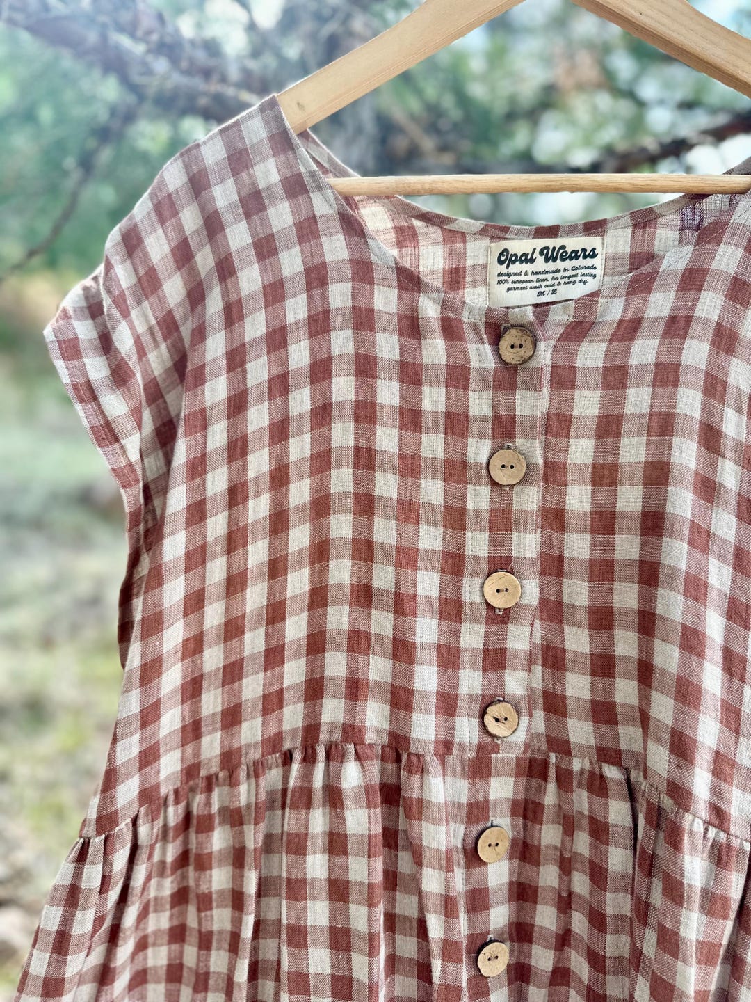 Brown & Cream Gingham Linen Sun Dress