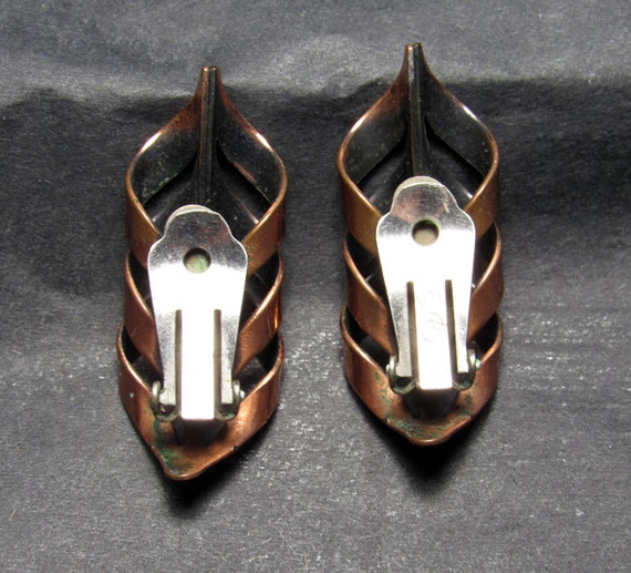 Vintage 1950's RENOIR "Flame" Copper Ear Clips, M… - image 5