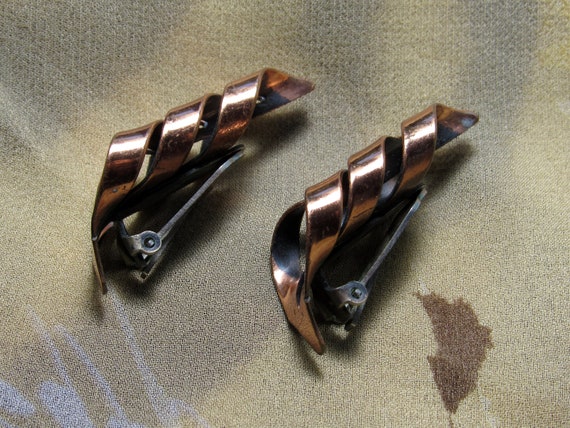 Vintage 1950's RENOIR "Flame" Copper Ear Clips, M… - image 7