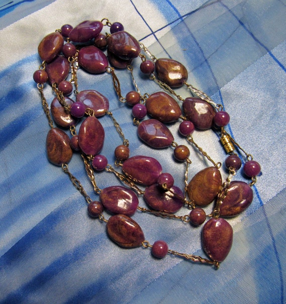 Vintage 48" NECKLACE PURPLE Swirled with Iridescen