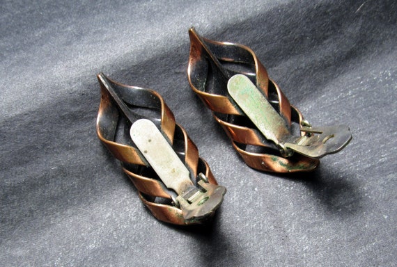 Vintage 1950's RENOIR "Flame" Copper Ear Clips, M… - image 9