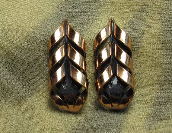 Vintage 1950's RENOIR "Flame" Copper Ear Clips, M… - image 2