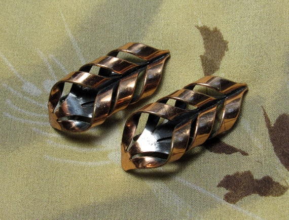 Vintage 1950's RENOIR "Flame" Copper Ear Clips, M… - image 1