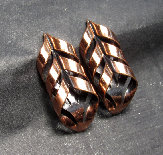 Vintage 1950's RENOIR "Flame" Copper Ear Clips, M… - image 3