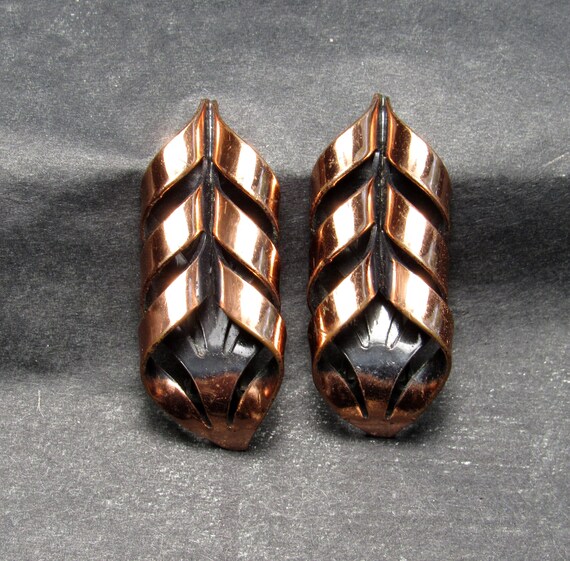 Vintage 1950's RENOIR "Flame" Copper Ear Clips, M… - image 6