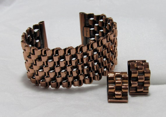 Vintage 1950s RENOIR "Basketweave" Copper Cuff Br… - image 8