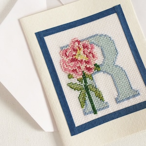 Dubb Cross Stitch stof kaarten blauw en wit monogram kaarten gepersonaliseerd Dubb kerstkaarten borduurwerk geschenken
