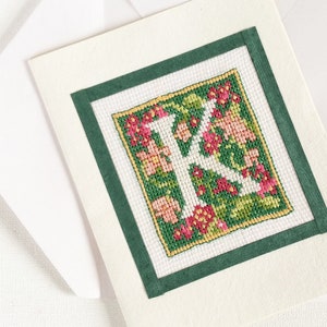 Kerstkaarten Cross Stitch stof kaarten groen en wit monogram kaarten gepersonaliseerd Dubb met borduurwerk Wall Art Gifts