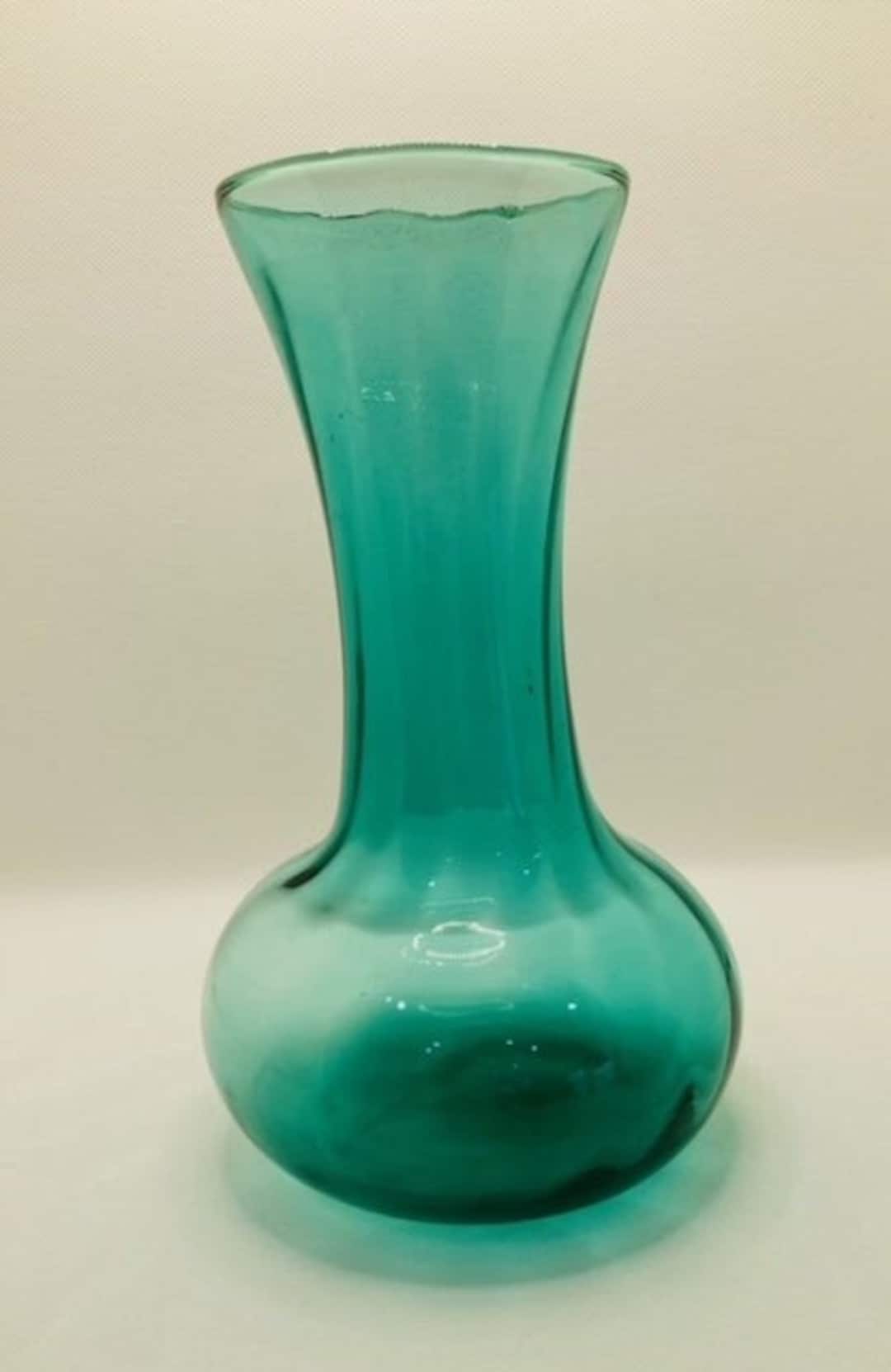 Vintage Teal Glass Vase Etsy