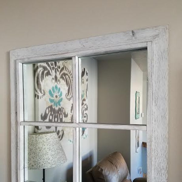 Rustic White Windowpane Mirror