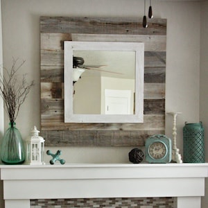 Barn wood Slat Mirror w/white Overlay image 1