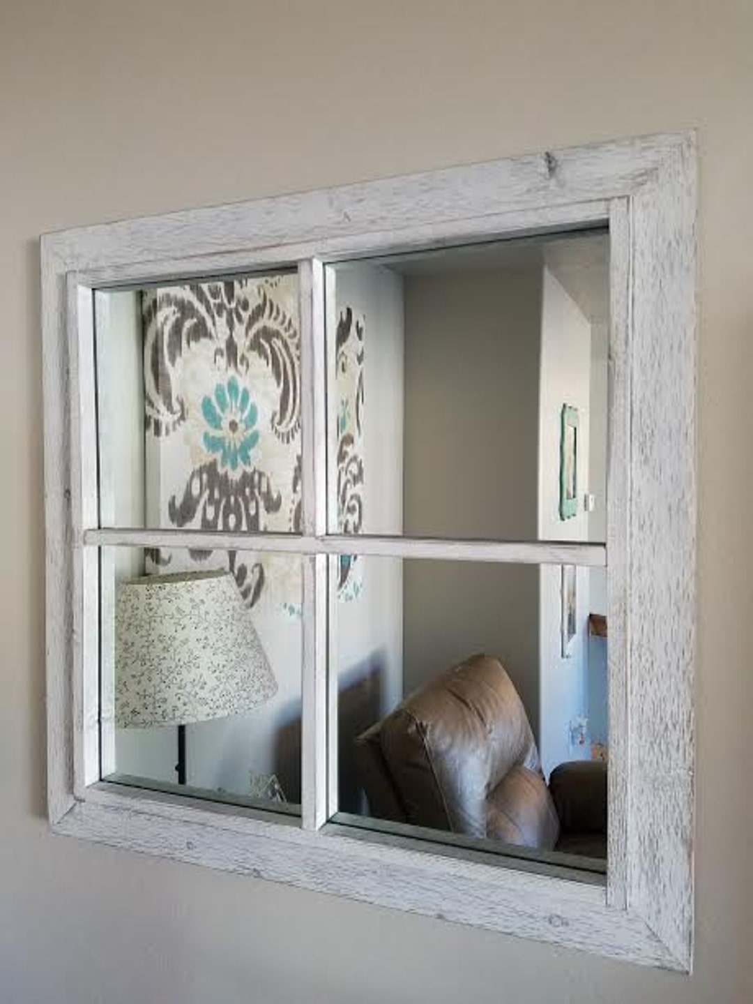 Rustic White Windowpane Mirror Etsy