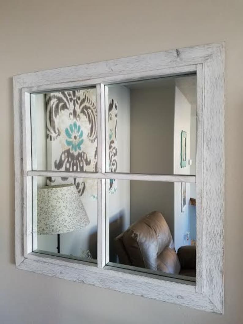 Rustic White Windowpane Mirror image 1