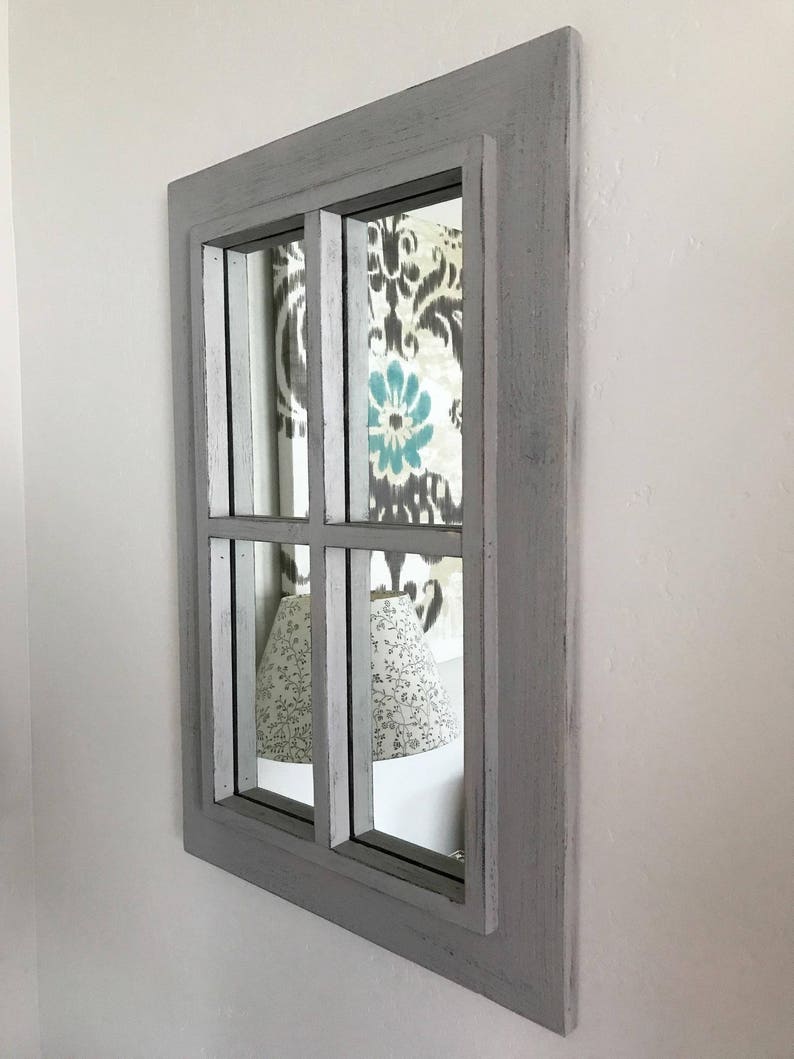 Rustic Gray Windowpane Mirror image 2