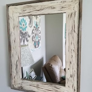 Rustic Mirror - Denali Antique White Heavily Distressed Wood Mirror