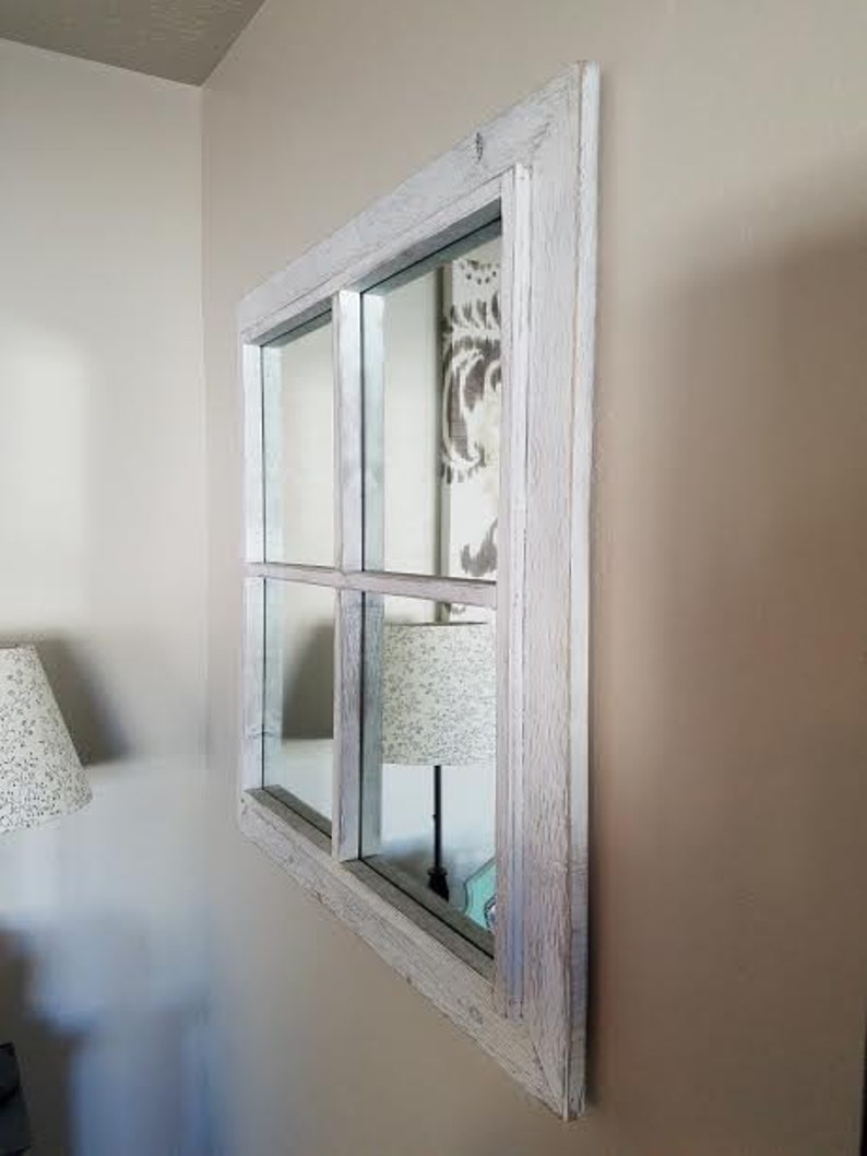 Rustic White Windowpane Mirror image 3