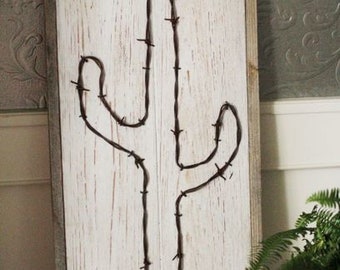 Rustic Whitewash Barb Wire Cactus