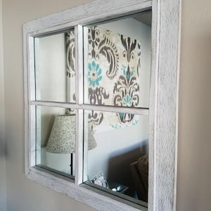 Rustic White Windowpane Mirror image 2