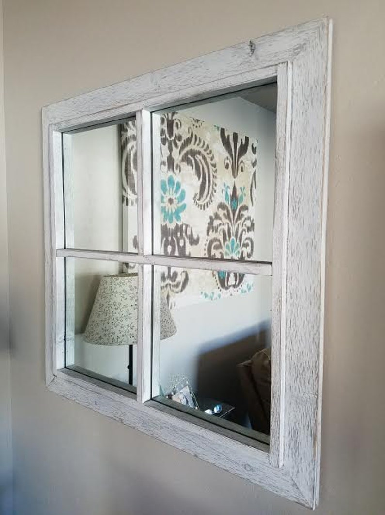 Rustic White Windowpane Mirror image 2