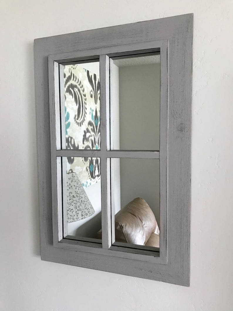 Rustic Gray Windowpane Mirror image 1