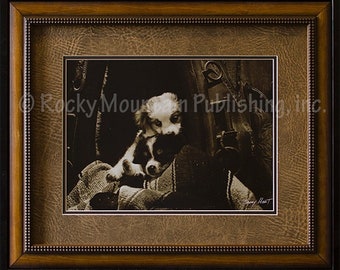 He Ain't Heavy - Framed Cowboy Puppies Print - Barry Hart