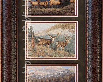 Big Game Triple, Manuel Mansanarez Wildlife Art Framed Set 10x20