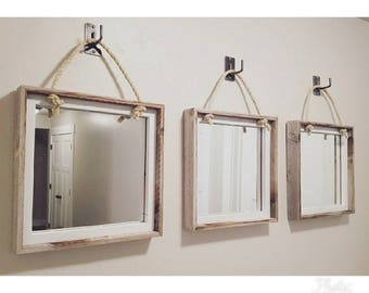Rustic Reclaimed Wood Mirror Set | Farmhouse Wall Decor, Handcrafted