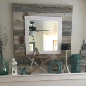 Barn wood Slat Mirror w/white Overlay image 2