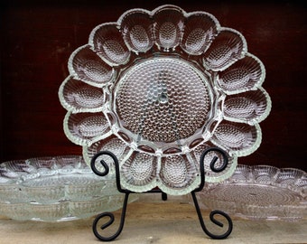 Deviled Egg Plate Clear Hobnail Glass Platter