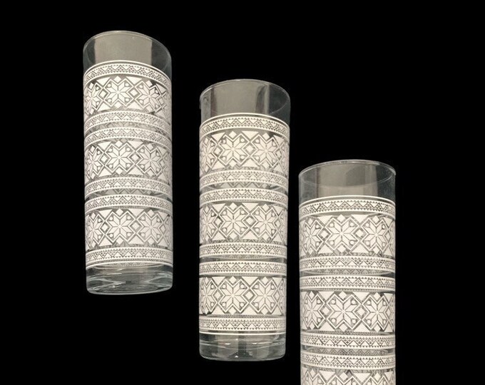 Raised lace pattern tom collins glass set of 3