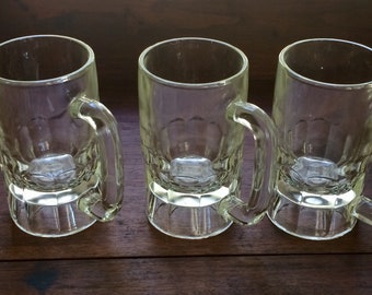 Vintage Heavy Clear Glass Thumb Print Pattern Beer or Drinks Mug