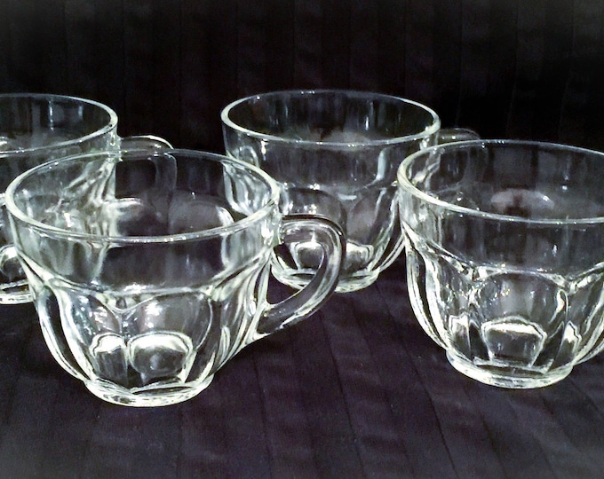 Clear Glass Punch Cups by Federal Glass, Vintage Set of 10 Punch, Snack, Tea Cups,