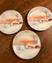 Nippon Plates hand painted set of 3 bread & butter winter scene with gold trim 