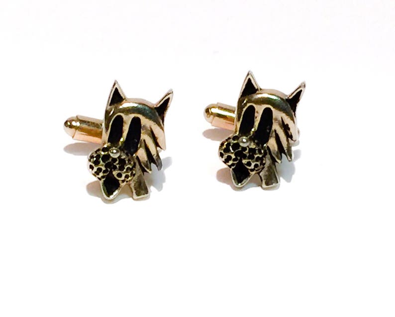 Vintage Gold Tone Dog Cufflinks,Black Enamel,Dog Lover Cufflinks,Pluto Cufflinks,Gift for Dog Groomer,Vintage Dog Head Cufflinks