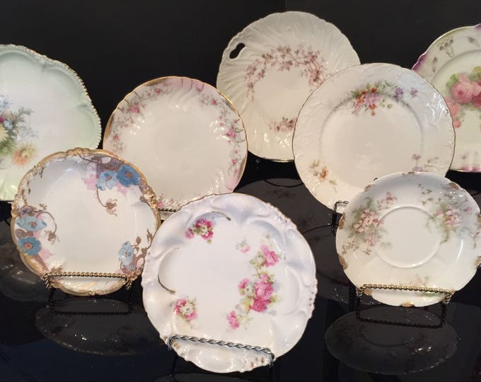Vintage Plate Collection of Shabby Chic, Hand Painted Antique Plates, Instant Mix & Match Collection of 8