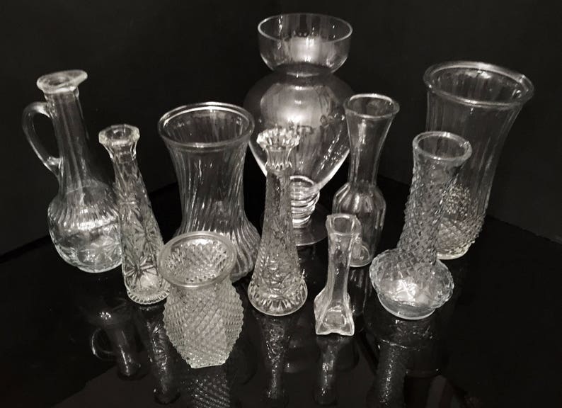 Bulk Flower Vases Collection of 10 Clear Glass Vases Vintage Etsy