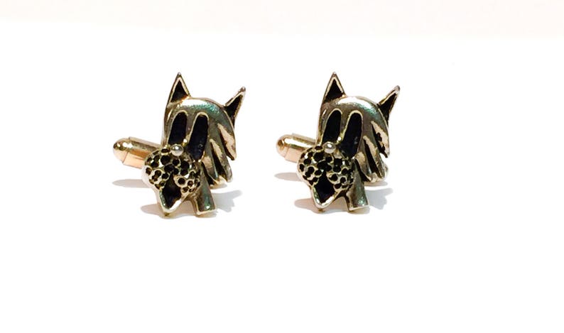 Vintage Gold Tone Dog Cufflinks,Black Enamel,Dog Lover Cufflinks,Pluto Cufflinks,Gift for Dog Groomer,Vintage Dog Head Cufflinks