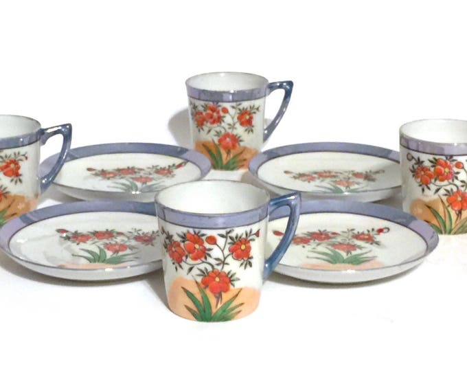 OLD JAPAN CHINA-Hand Painted-Demitasse Cup & Saucer Set-Luster Tea Set-Antique Tea Set-Demitasse Cup and Saucer-Japan Tea Set-Espresso Cups