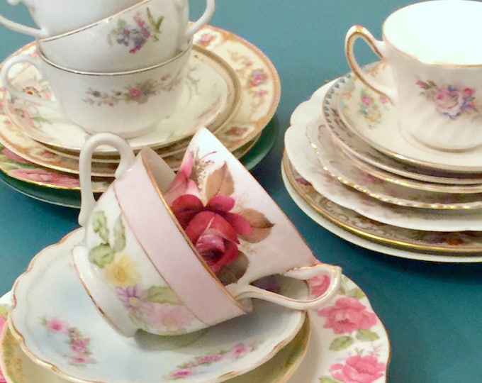 Vintage Tea Cups & Saucers, Mix and Match a Setting for 2, Four Pieces Total for your next Tea Party