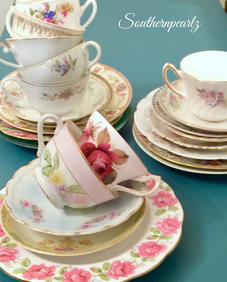 MISMATCHED TEA SET 7 Piece Lot Tea SetTea PotTea Cup and Etsy