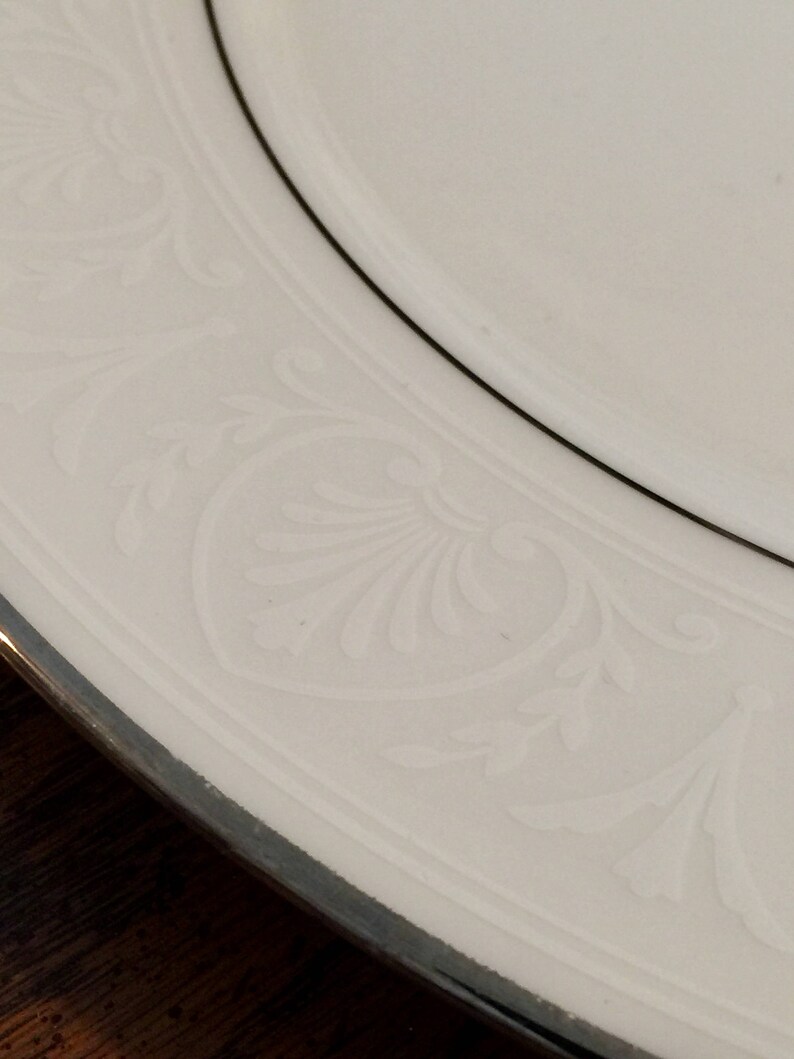 Set of 2 Hannah Platinum Dinner Plates,Lenox China,Debut Vintage White China,Replacement Lenox China