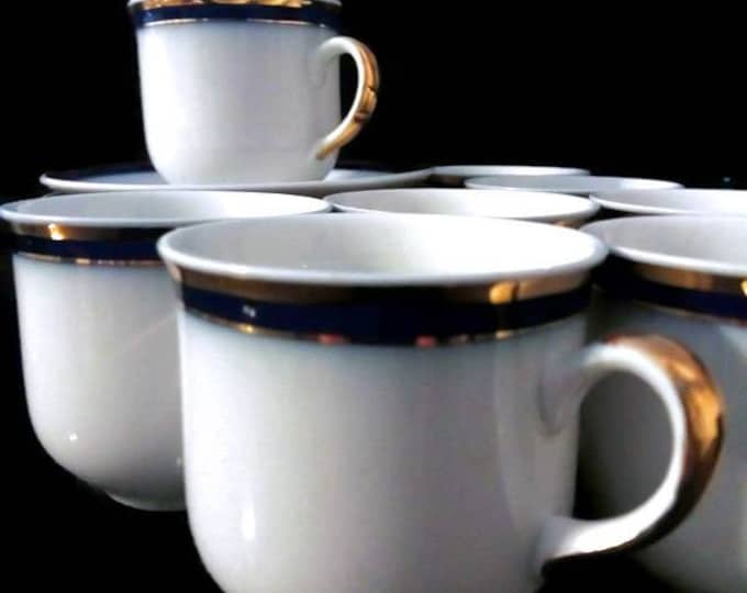 Jasmine Demitasse Cup and saucer set of 6, cobalt blue and white with gold trim