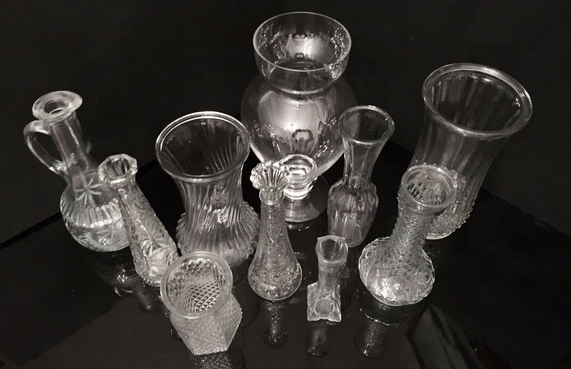 Bulk Flower Vases Collection of 10 Clear Glass Vases Vintage Etsy