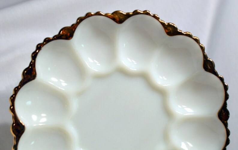 Milk Glass Deviled Egg Plate by Anchor Hocking With 22 Karat Etsy