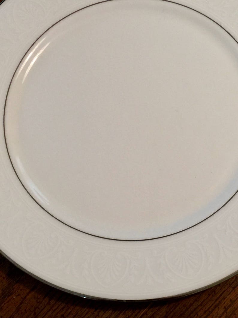 Set of 2 Hannah Platinum Dinner Plates,Lenox China,Debut Vintage White China,Replacement Lenox China