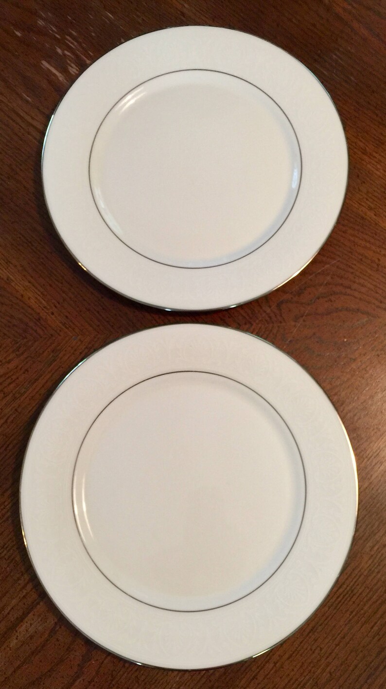 Set of 2 Hannah Platinum Dinner Plates,Lenox China,Debut Vintage White China,Replacement Lenox China