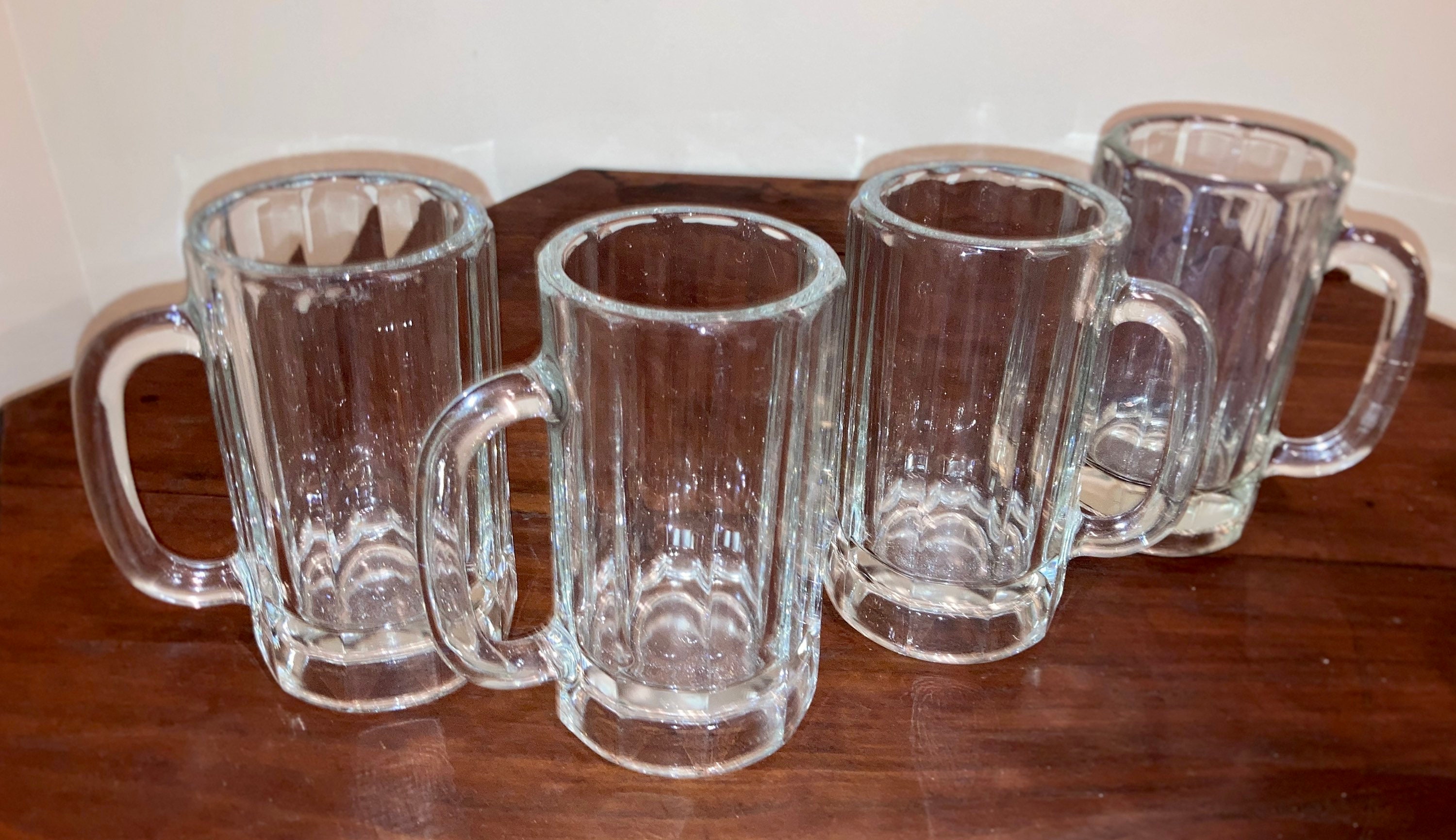 HEAVY BEER MUGS 16oz Libbey Set of 4 Ribbed Glass Mugs with Etsy