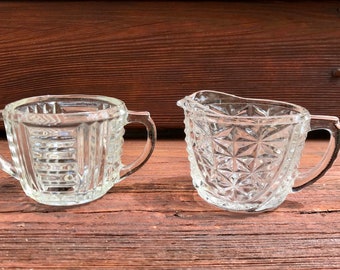 Vintage Clear Glass Cream & Sugar Bowl Set, Ribbed Design