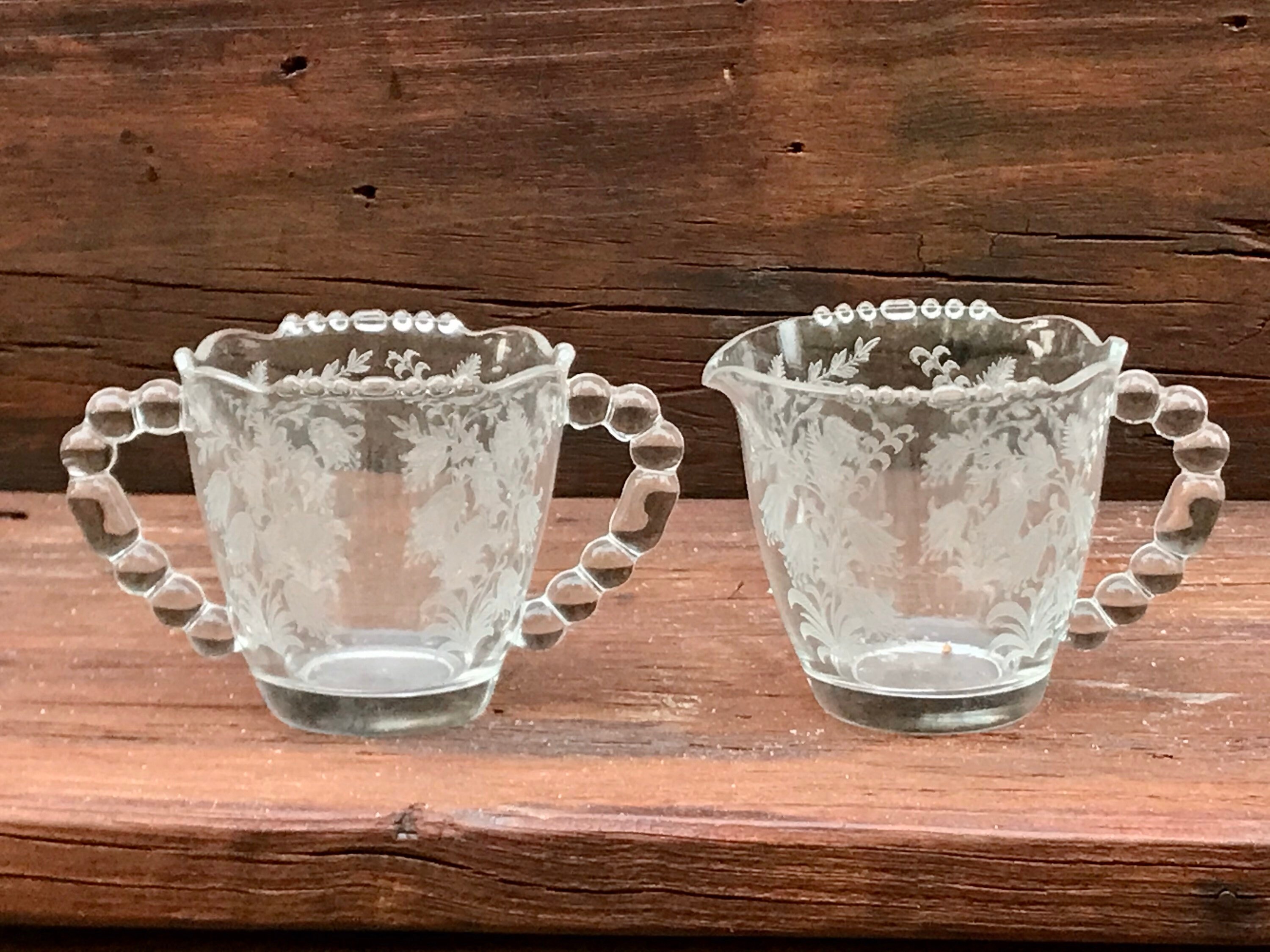 CREAMER & SUGAR BOWLEtched Clear Crystal SetFloral Etched Etsy