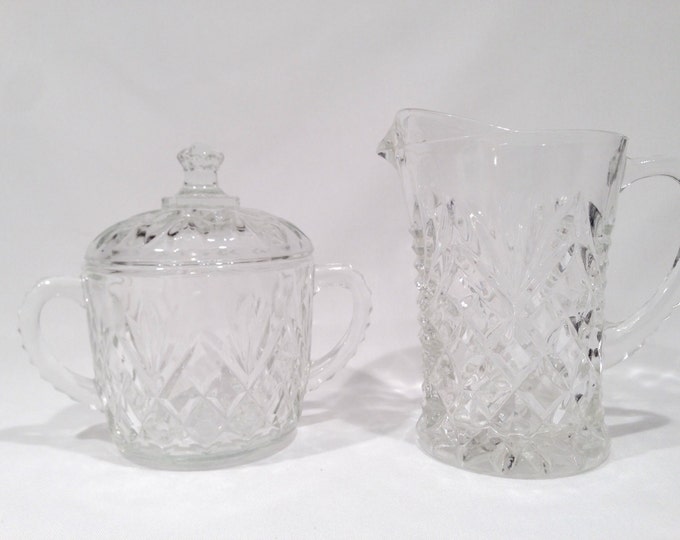 Glass sugar bowl, Anchor Hocking Prescut Glass with Pineapple Pattern, no lid